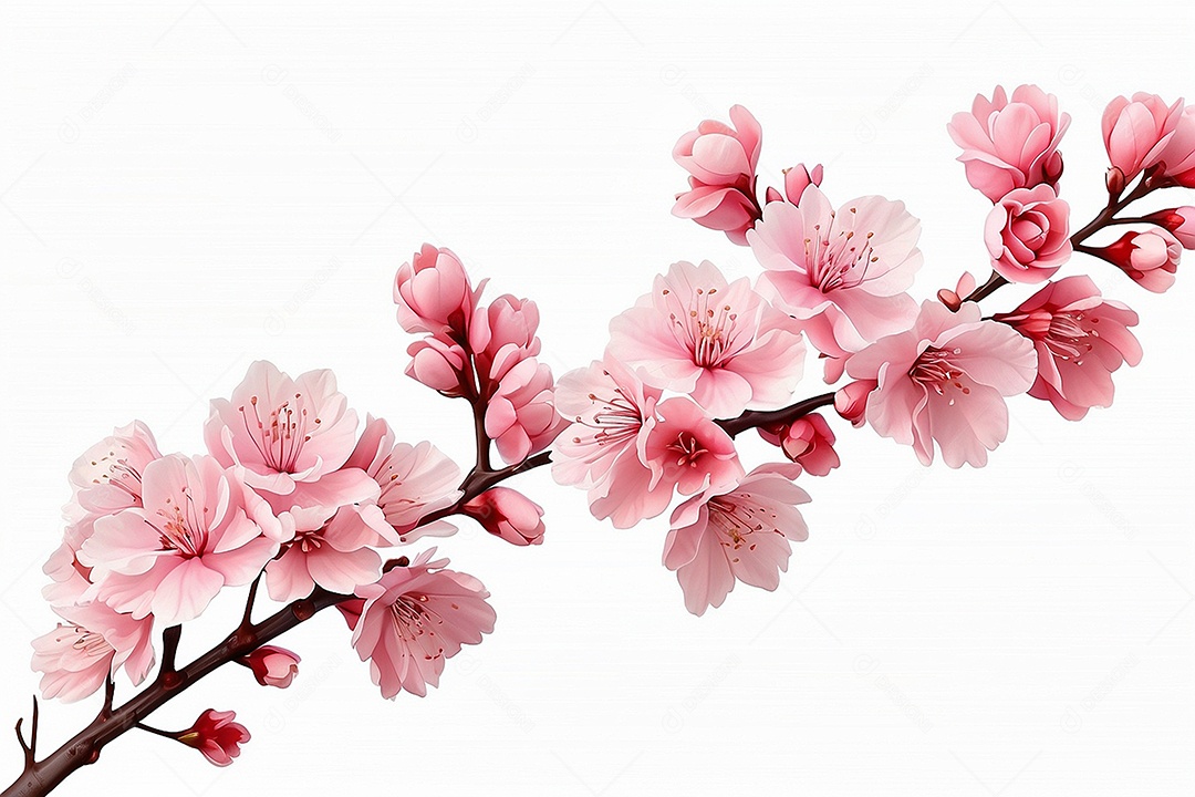 Flor de cerejeira em alto detalhe isolada em fundo branco