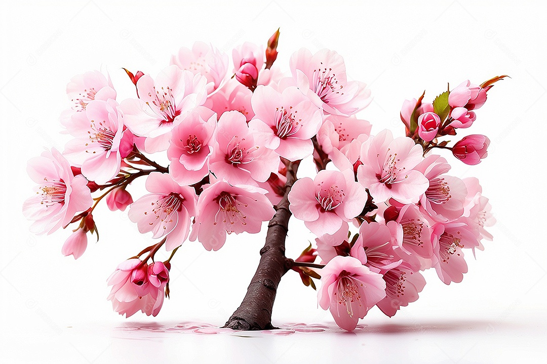 Flor de cerejeira em alto detalhe isolada em fundo branco