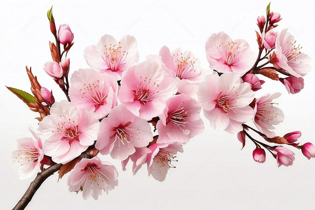 Flor de cerejeira em alto detalhe isolada em fundo branco