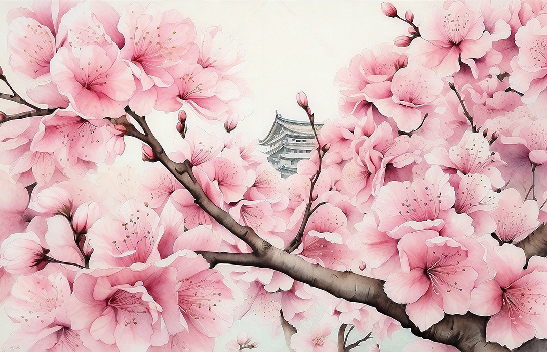 Flor de cerejeira em alto detalhe isolada em fundo branco