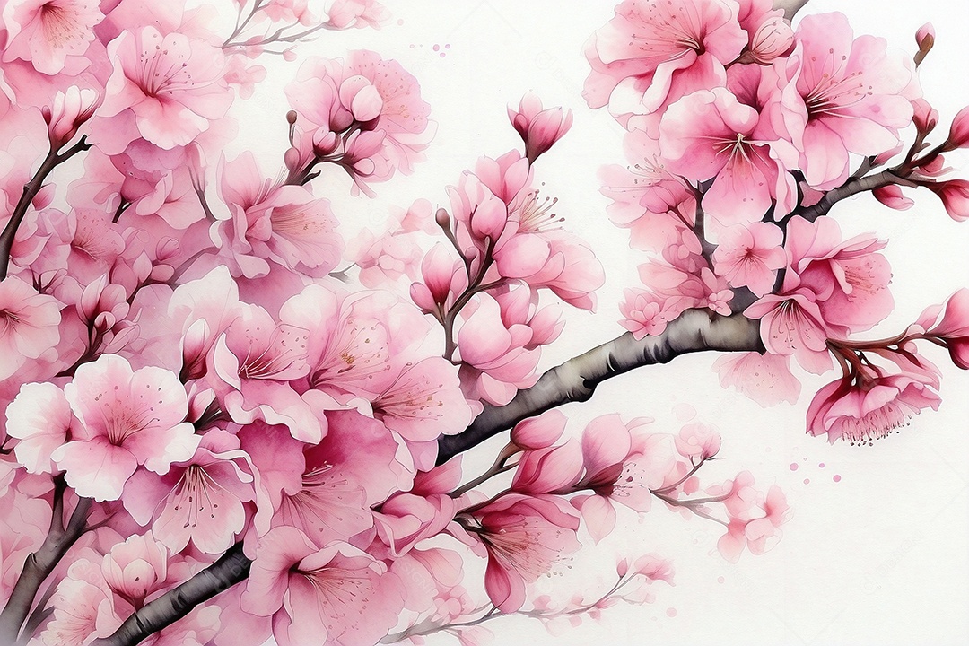 Flor de cerejeira em alto detalhe isolada em fundo branco