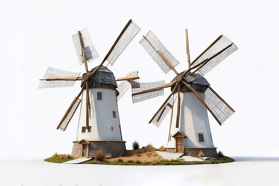 Alto nível de detalhes de moinhos de vento isolados