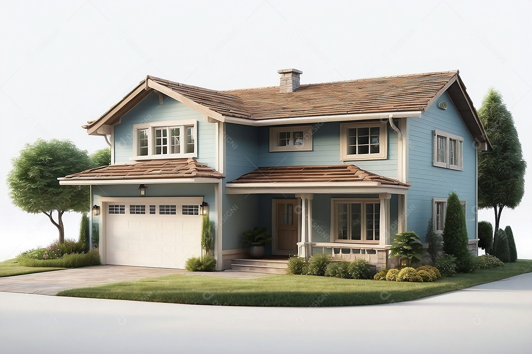 Renderização 3D com alto nível de detalhes de uma casa moderna