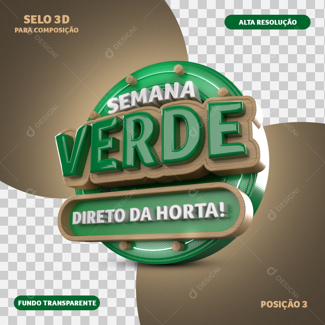 Selo 3D Semana Verde Direto da Horta Para Composição PSD