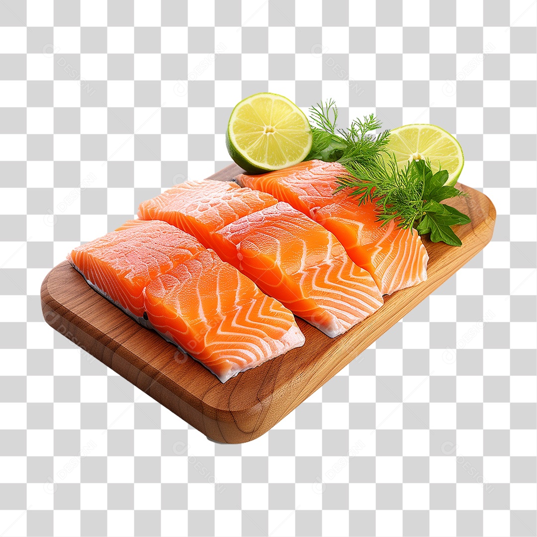 Tábua de Salmão Cortes Peixes Sushi PNG Transparente