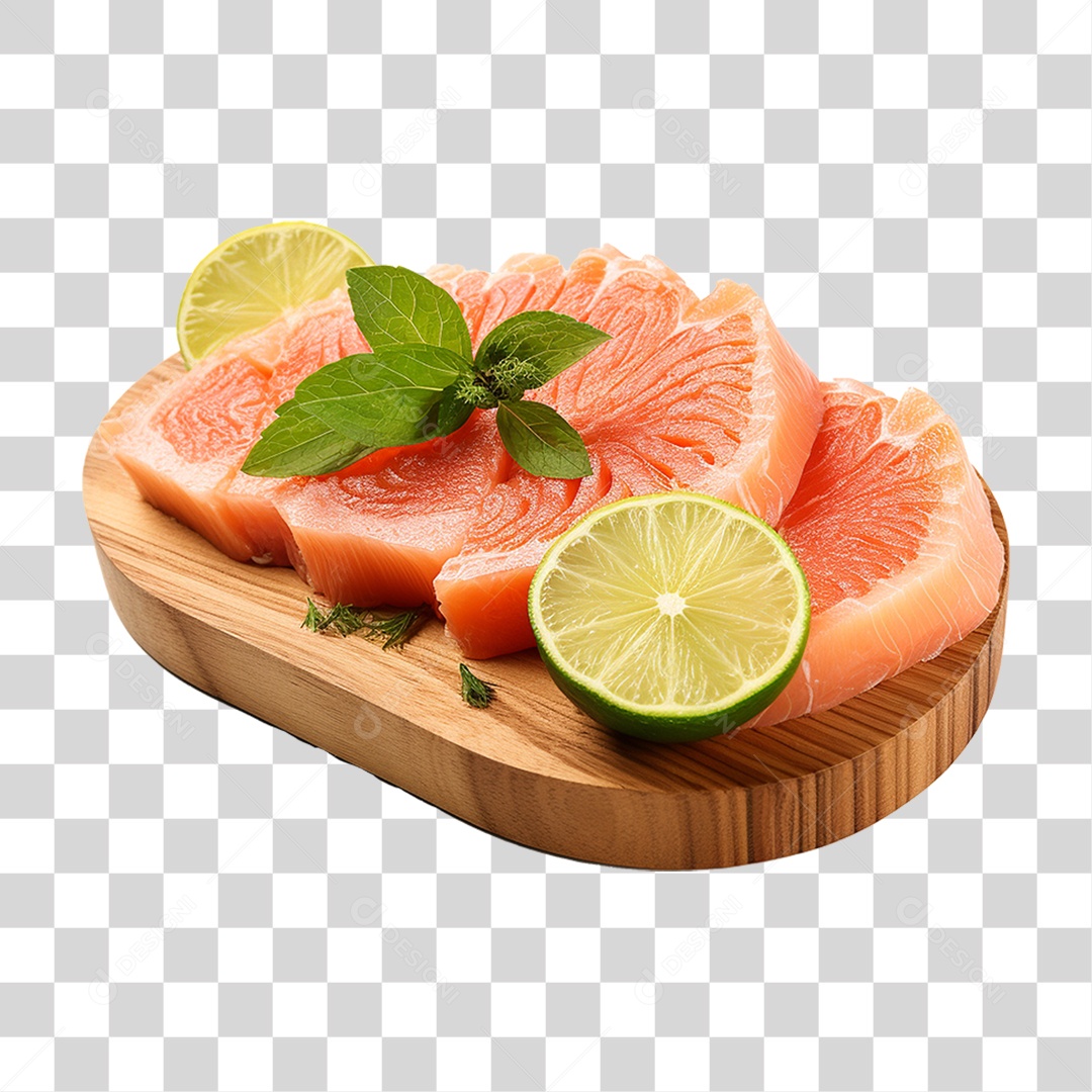 Tábua de Salmão Cortes Peixes Sushi PNG Transparente
