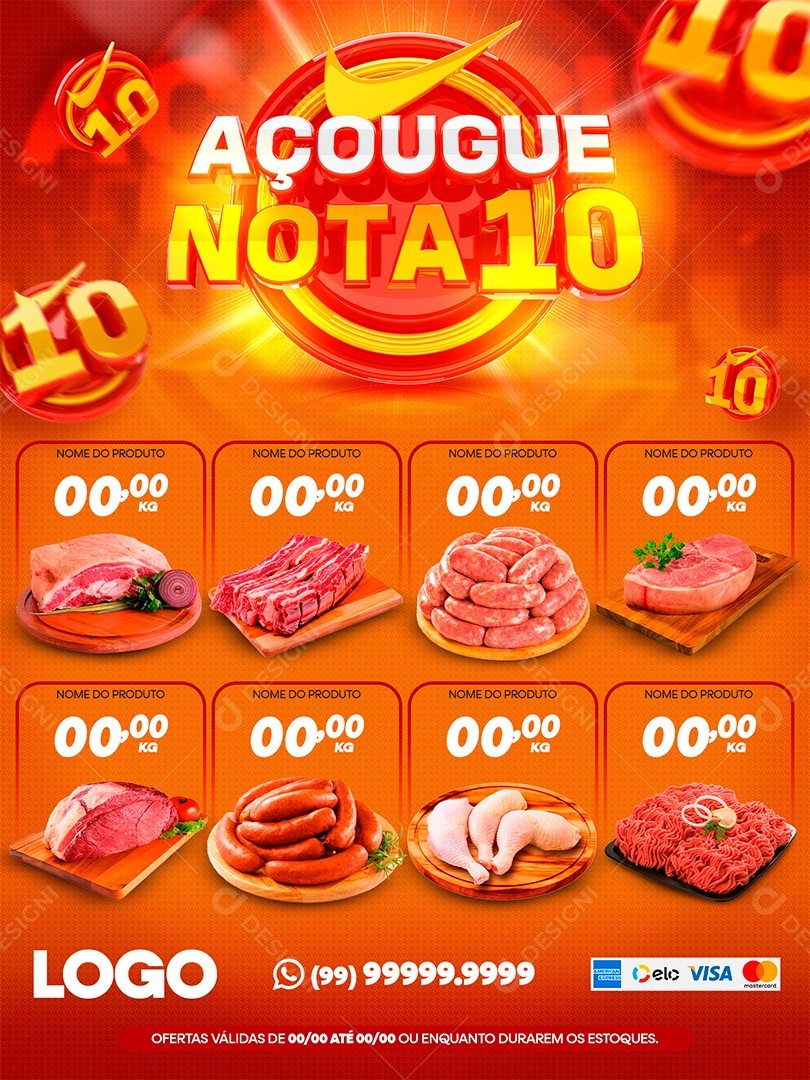 Social Media Encarte Açougue Nota 10 Com Selo 3D PSD Editável