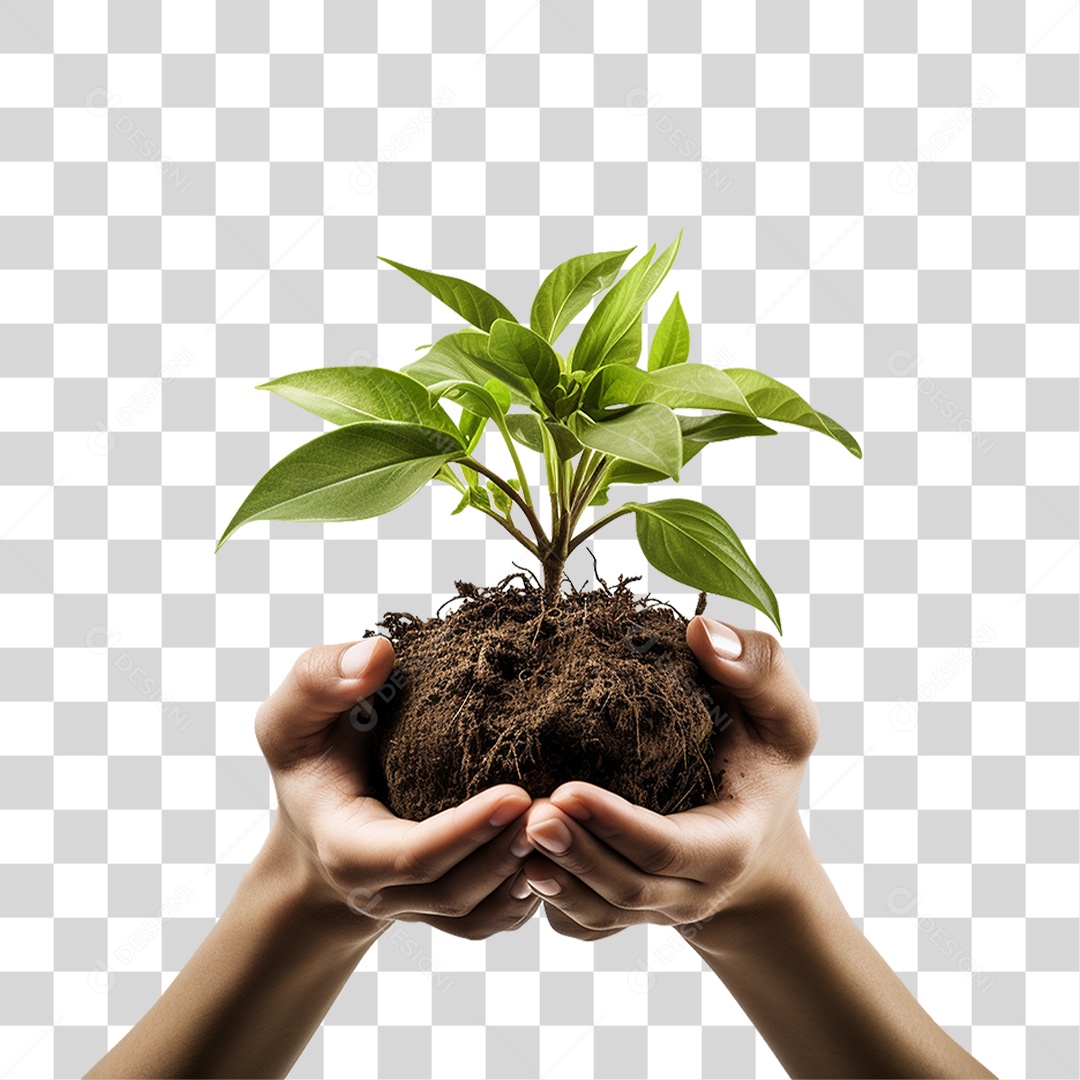 Mãos Segurando Muda de Planta PNG Transparente