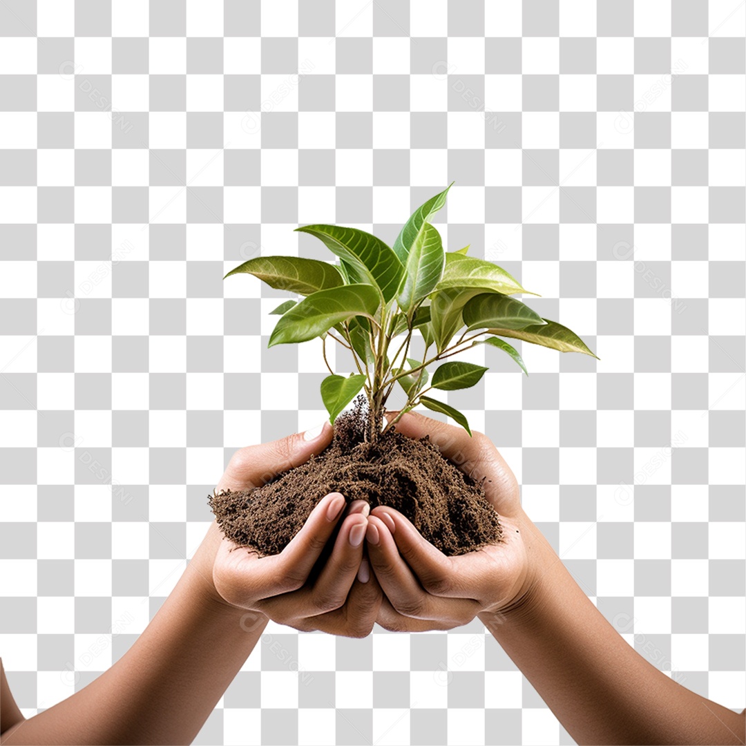 Mãos Segurando Muda de Planta PNG Transparente