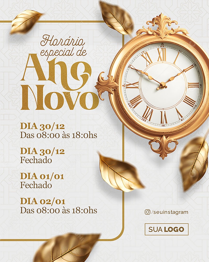 Horário Especial de Ano Novo Social Media PSD Edtável