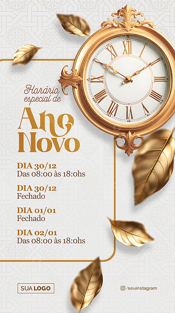 Story Horário Especial de Ano Novo Social Media PSD Edtável