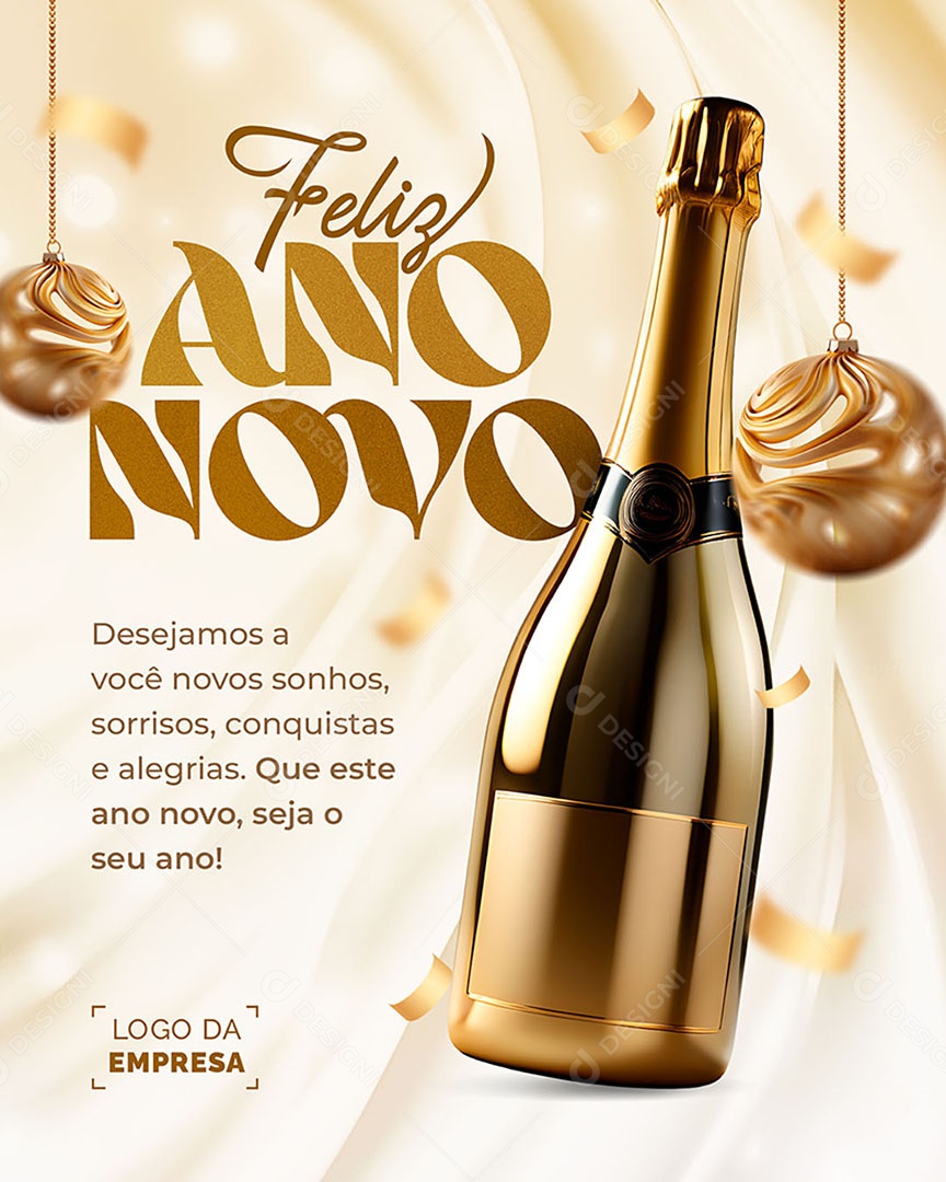 Feliz Ano Novo Desejamos a Você Novos Sonhos Sorrisos Conquistas e Alegrias Social Media PSD Editável