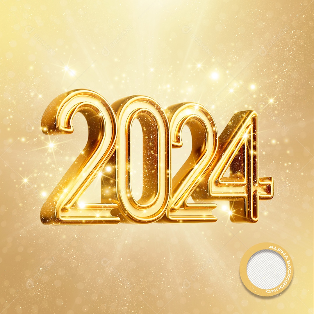 Número 3D 2024 Dourado Ano Novo Para Composição PSD