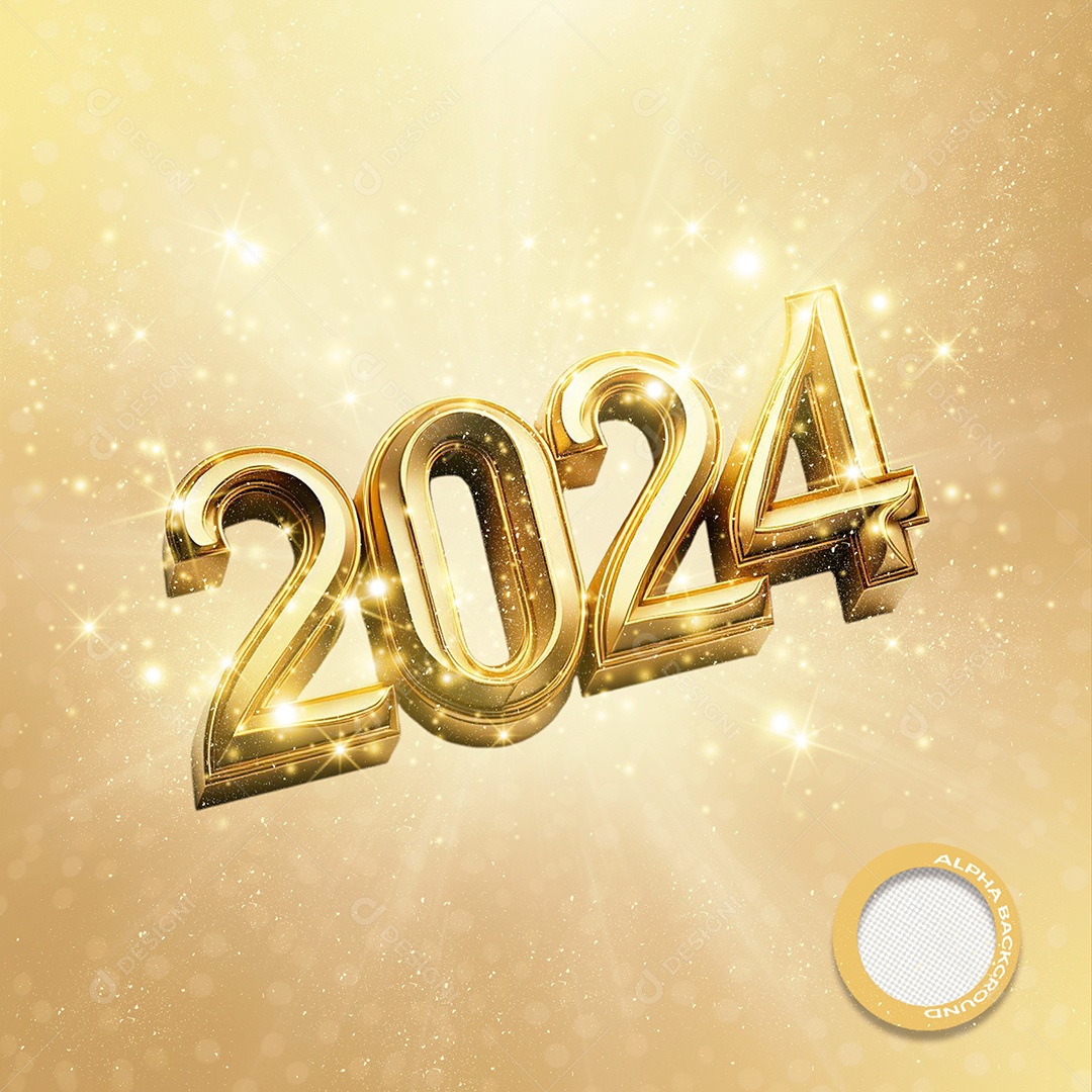 Número 3D Dourado 2024 Ano Novo Para Composição PSD
