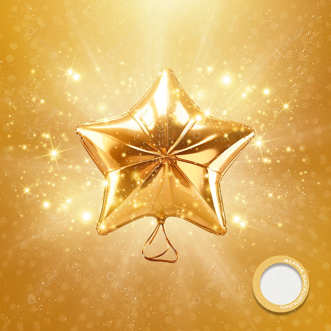 Elemento 3D Estrela Dourada Ano Novo Para Composição PSD