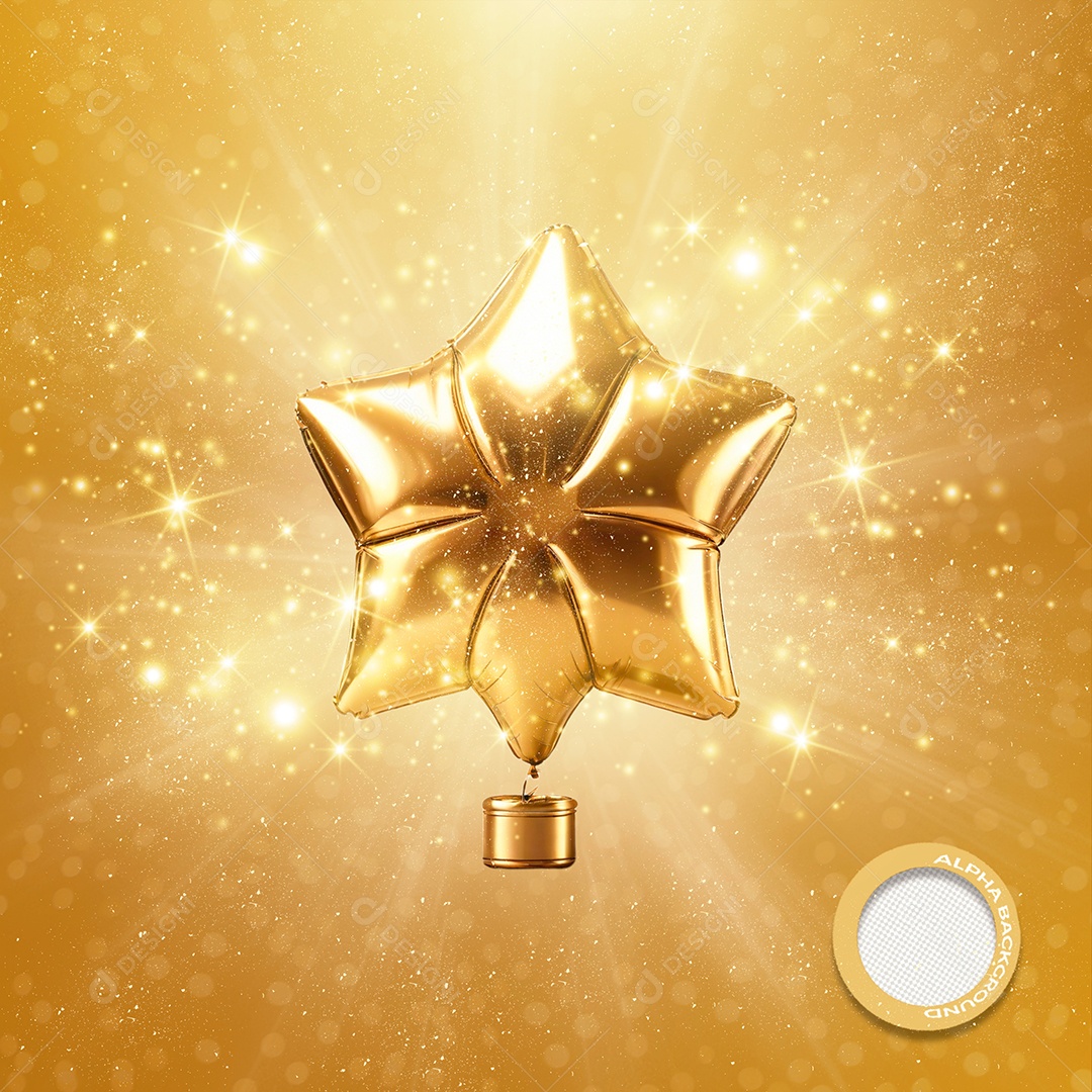 Elemento 3D Estrela Dourada Ano Novo Para Composição PSD