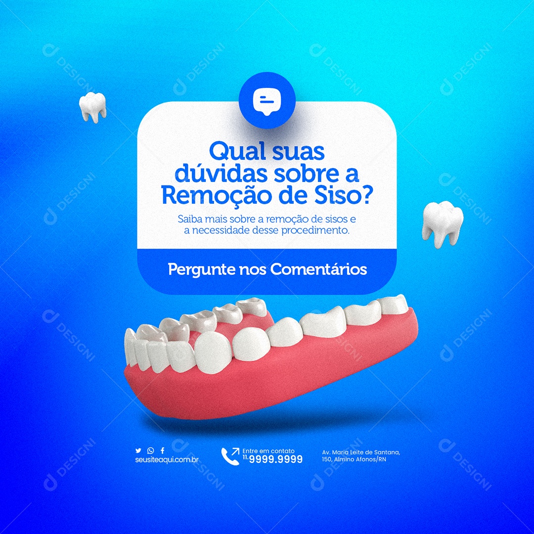 Clínica Odontológica Qual suas Dúvidas Sobre a Remoção de Siso Social Media PSD Editável