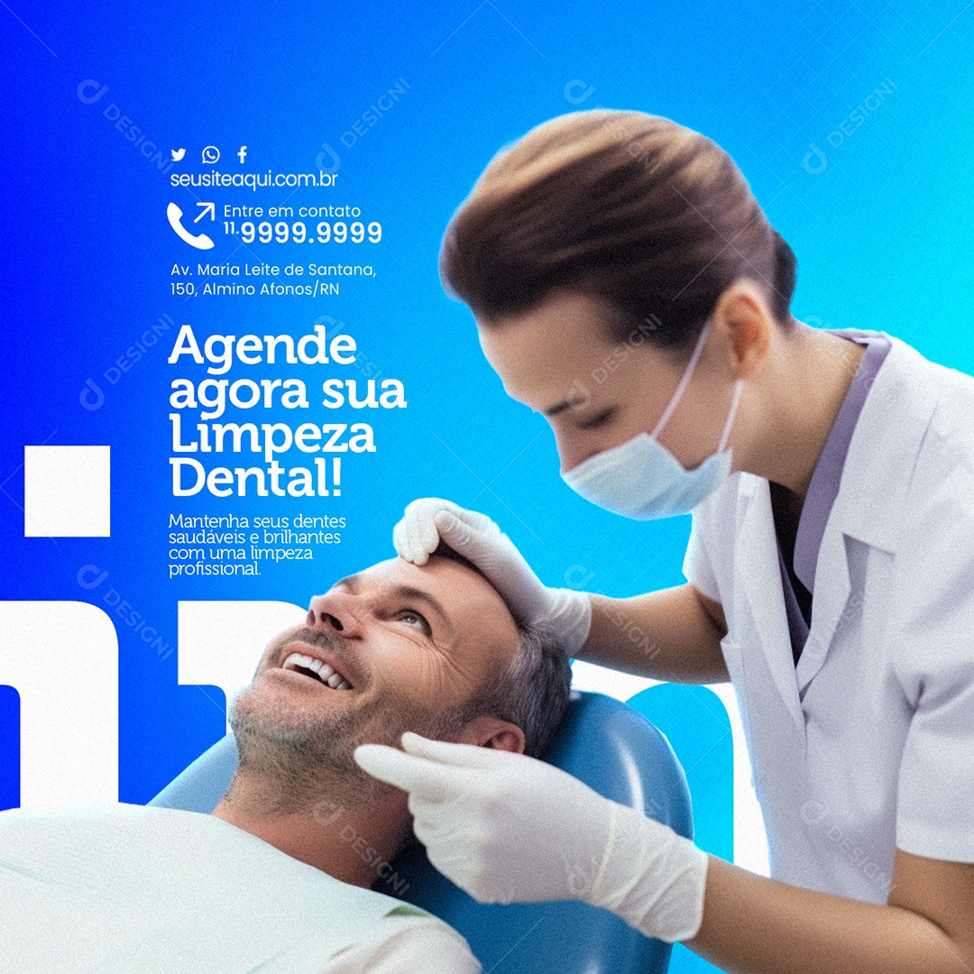 Clínica Odontológica Agende Agora sua Limpeza Dental Social Media PSD Editável