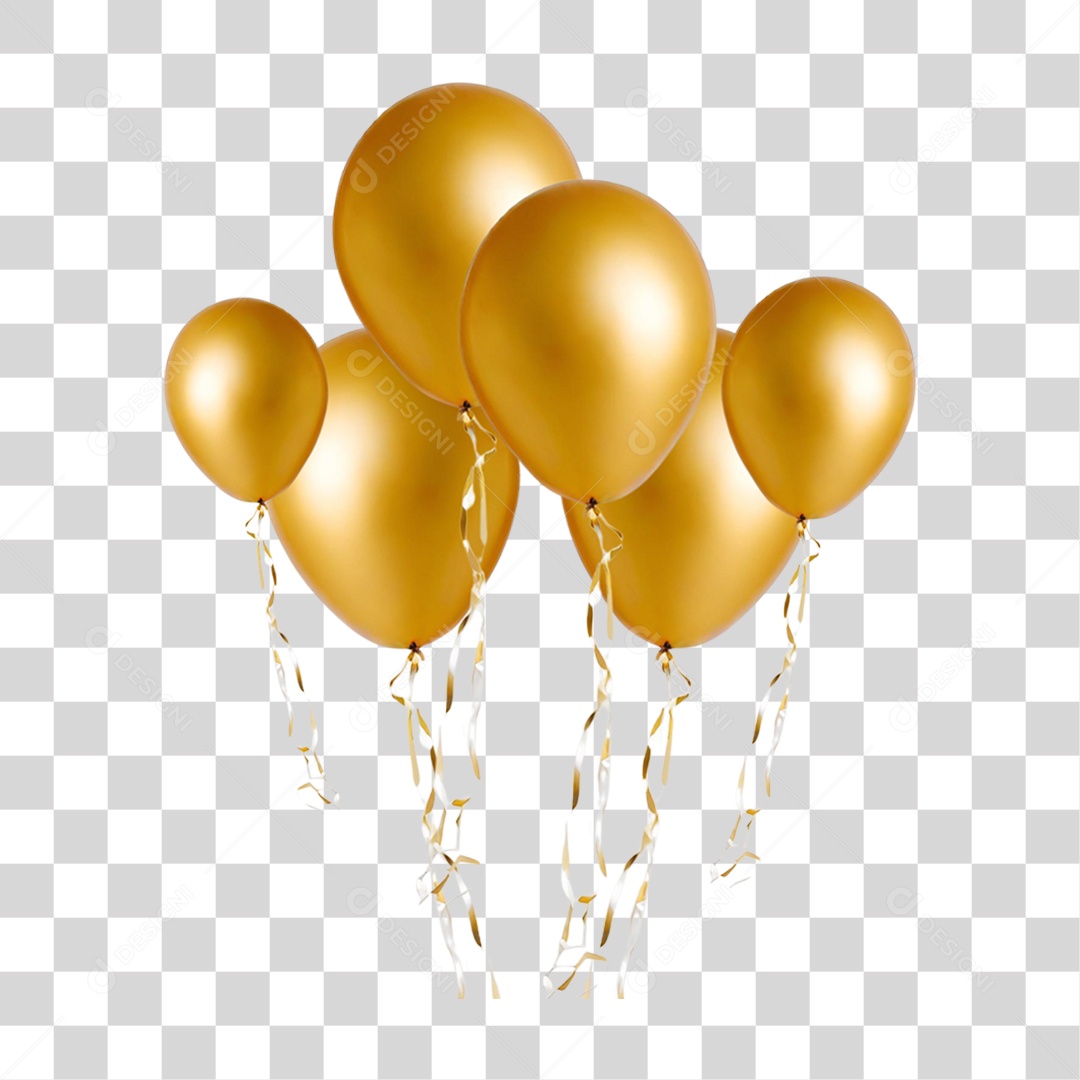 Balões Dourados Decorações PNG Transparente