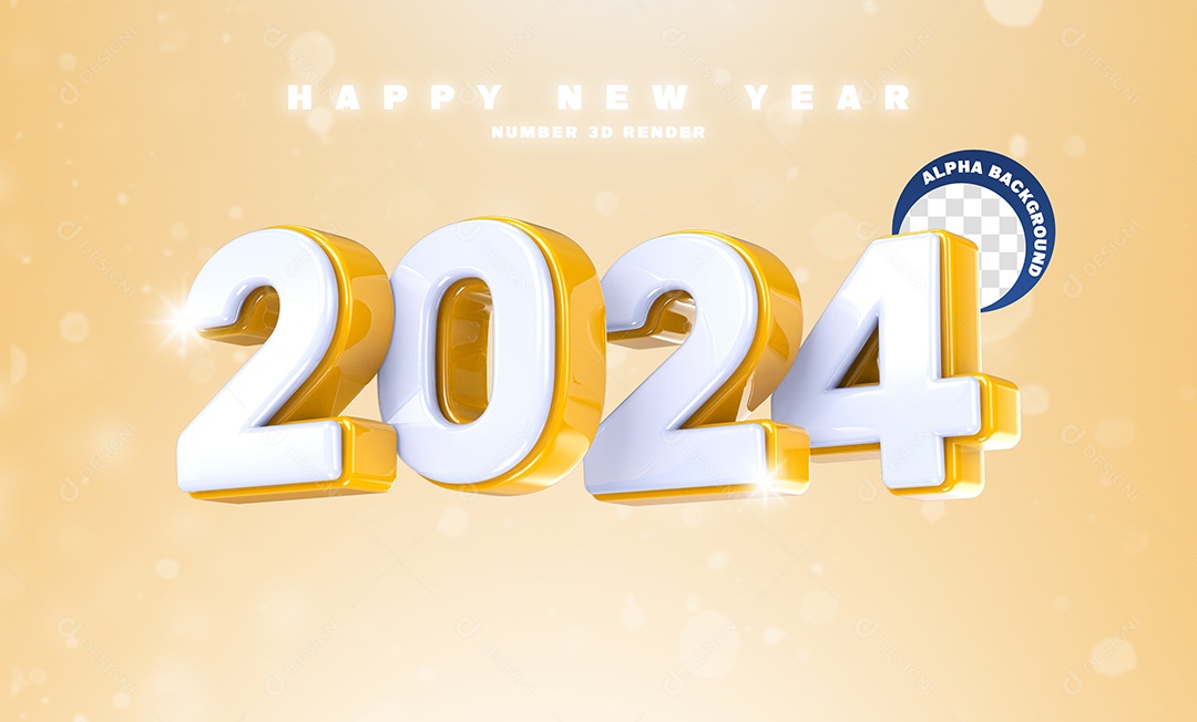 2024 New Year White Yellow 3D Number for PSD Composition