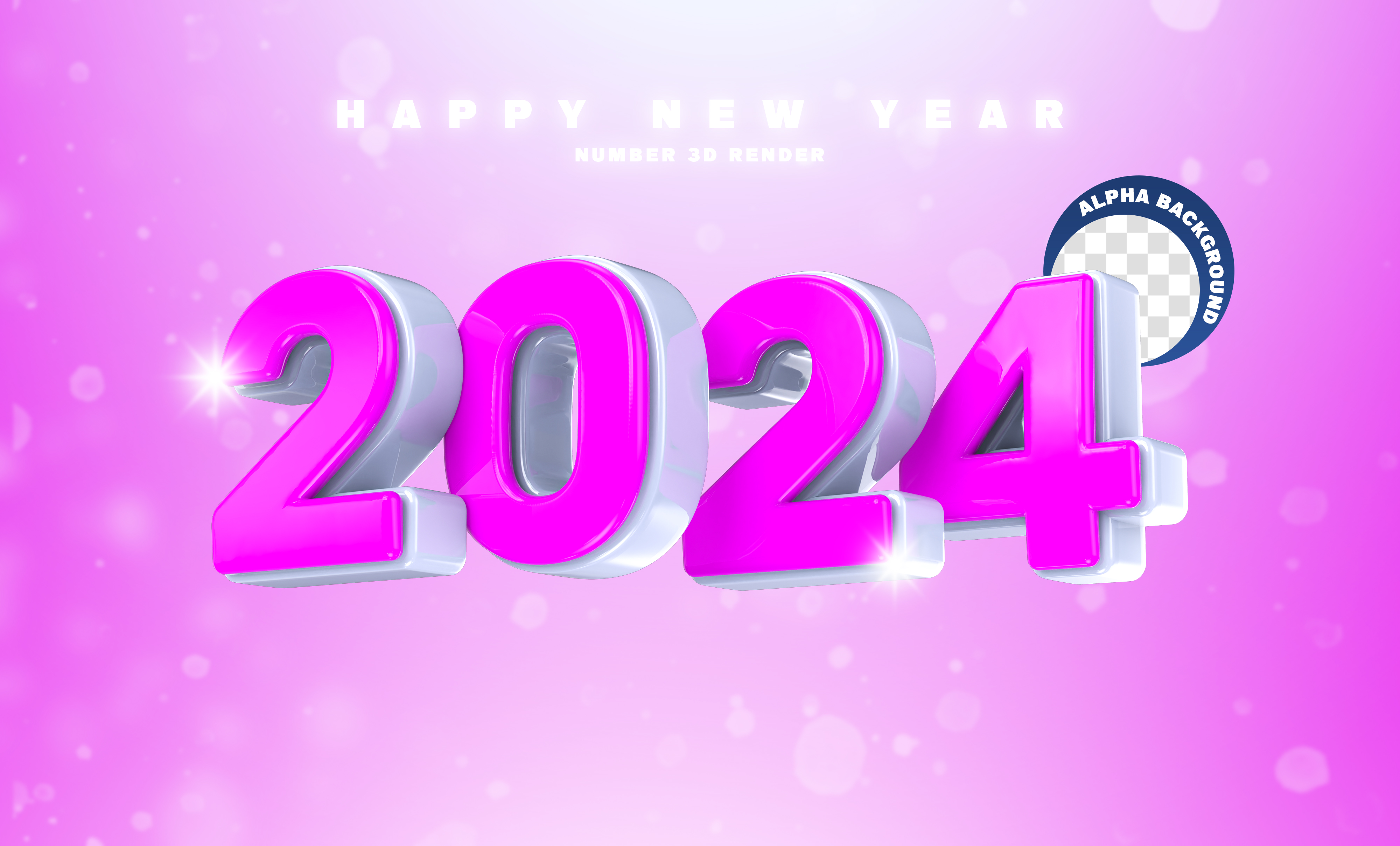 2024 Ano Novo Número 3D Roxo Branco para Composição PSD