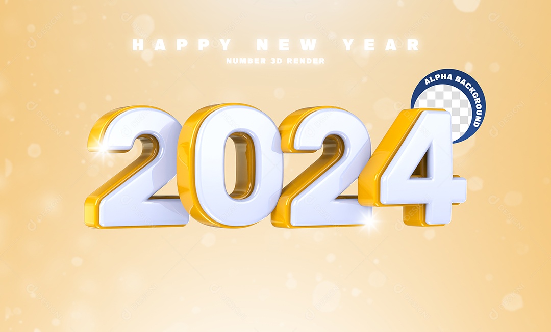 2024 Ano Novo Número 3D para Composição PSD