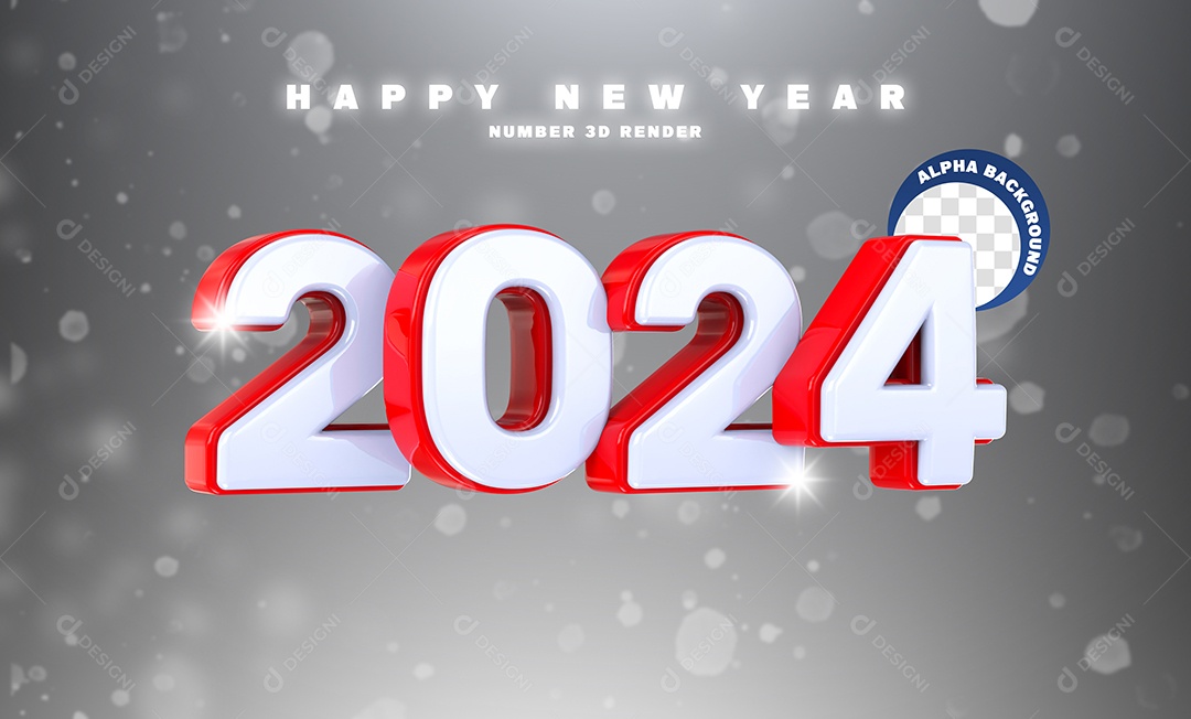 2024 Ano Novo Número 3D Branco Vermelho para Composição PSD