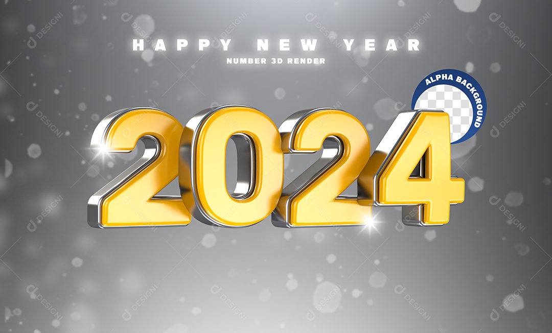 2024 New Year Golden Yellow 3D Number for PSD Composition