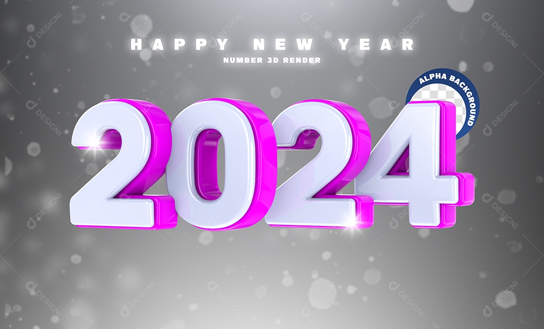 2024 Número 3D Branco Roxo para Composição PSD