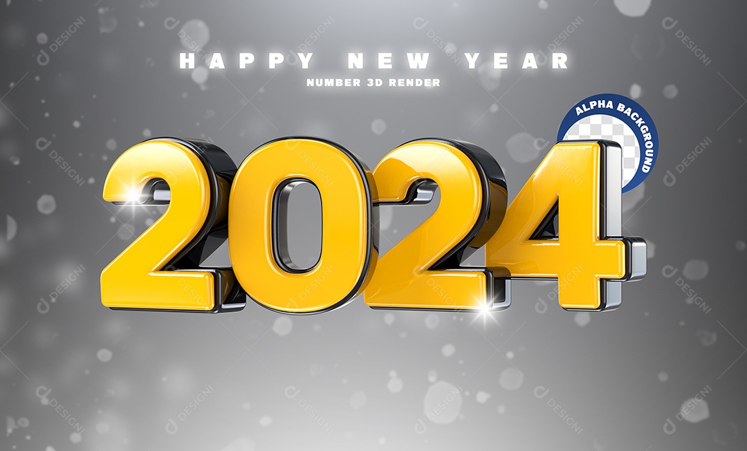 2024 Ano Novo Número 3D Amarelo Preto para Composição PSD