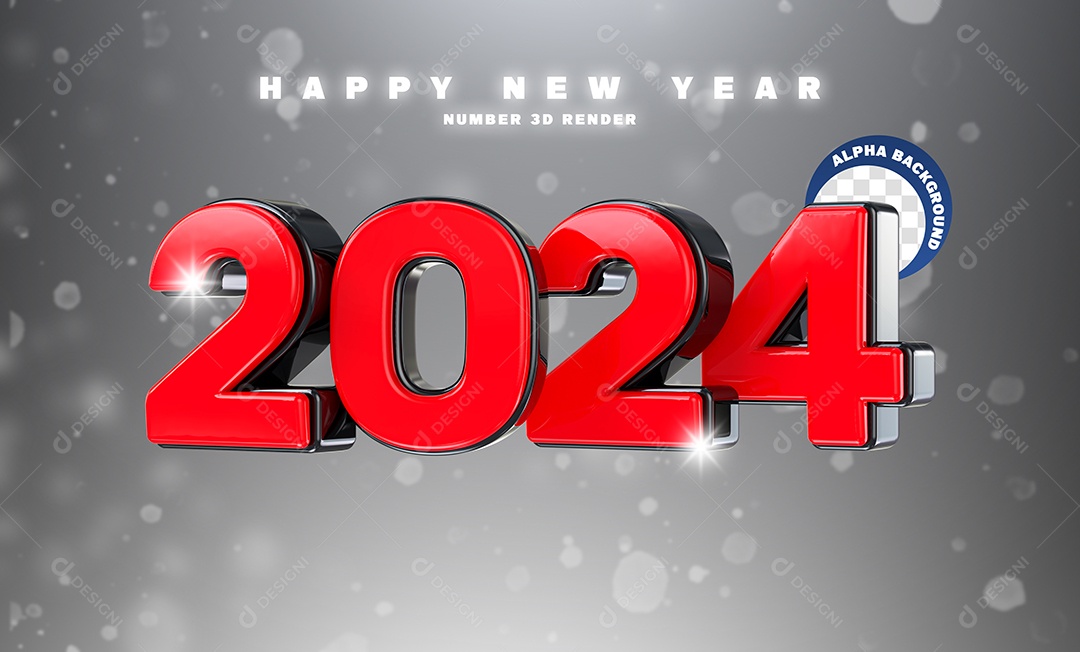 2024 Ano Novo Número 3D Vermelho Preto para Composição PSD
