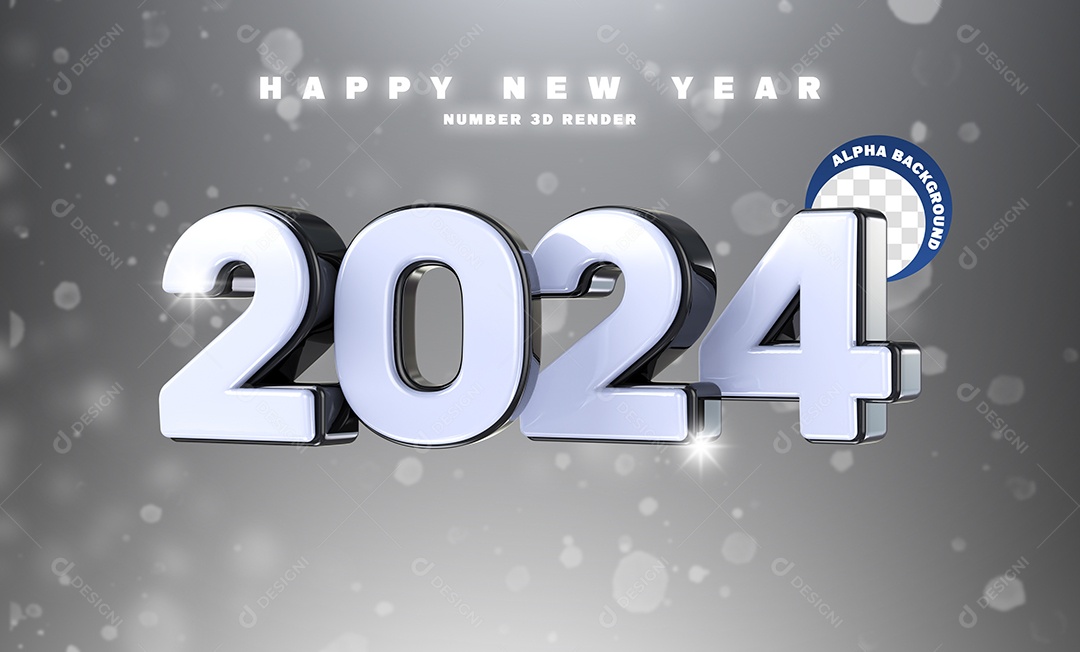 2024 Ano Novo Número 3D Preto Branco para Composição PSD