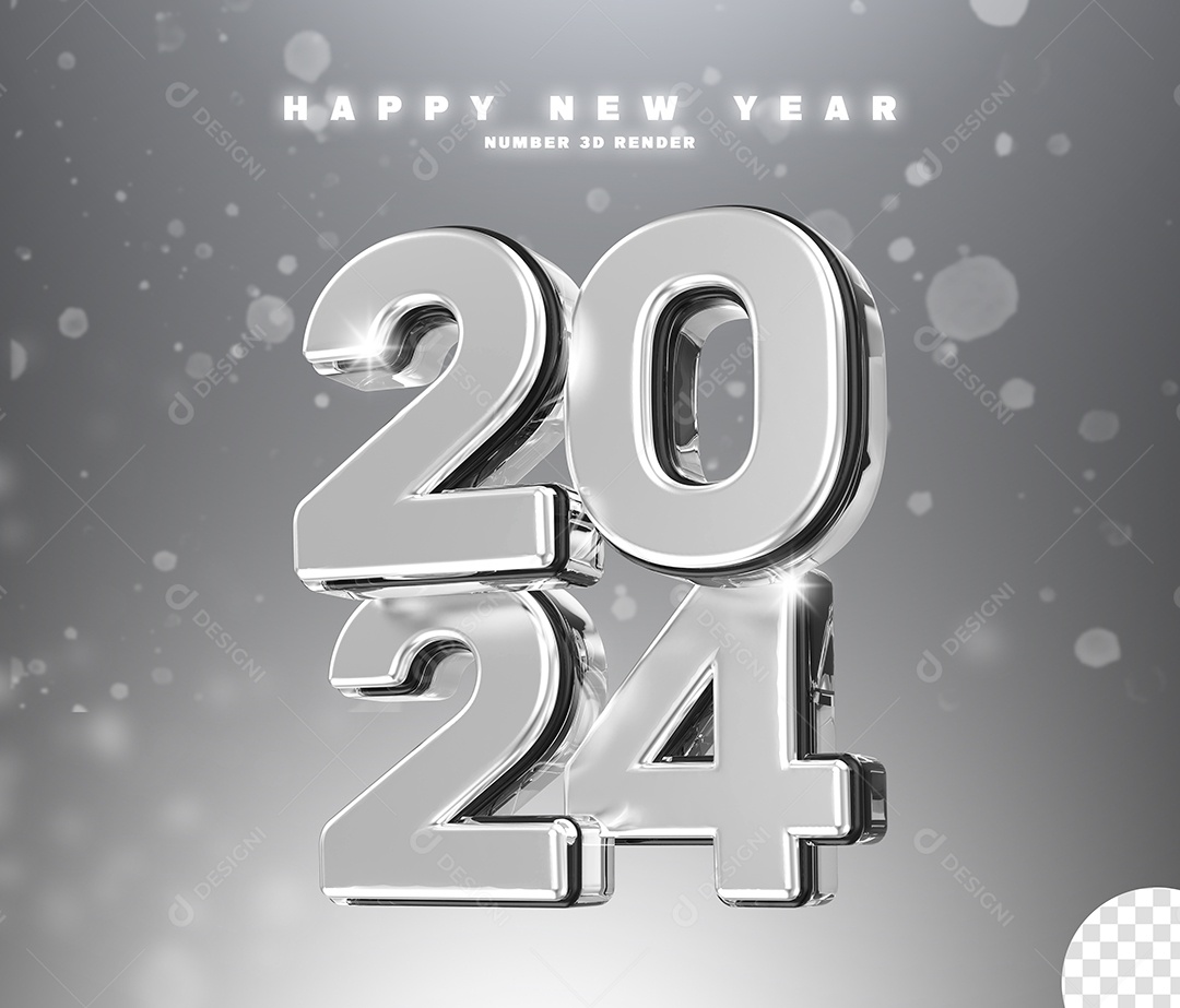 2024 Ano Novo Número 3D Prata para Composição PSD