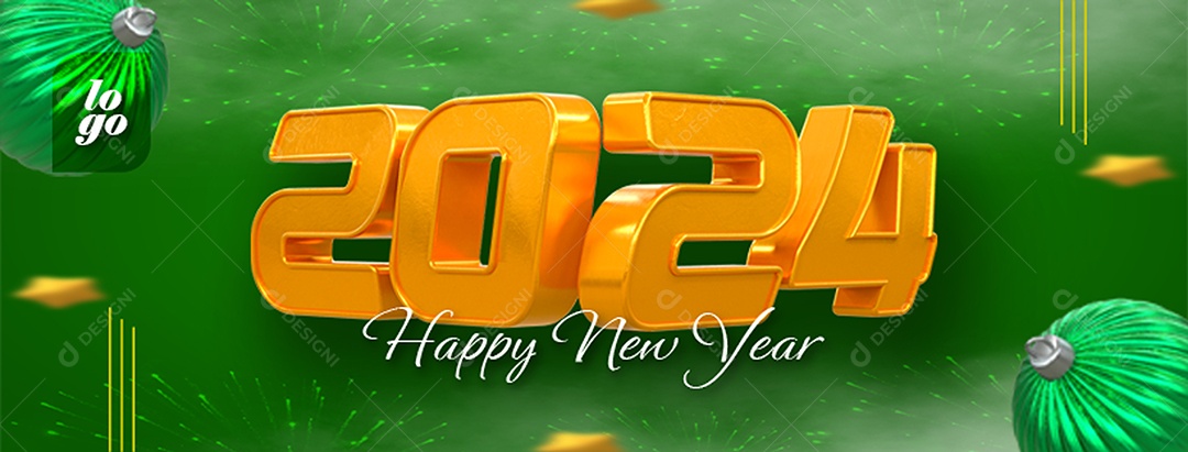 Banner Social Media 2024 Feliz Ano Novo PSD Editável