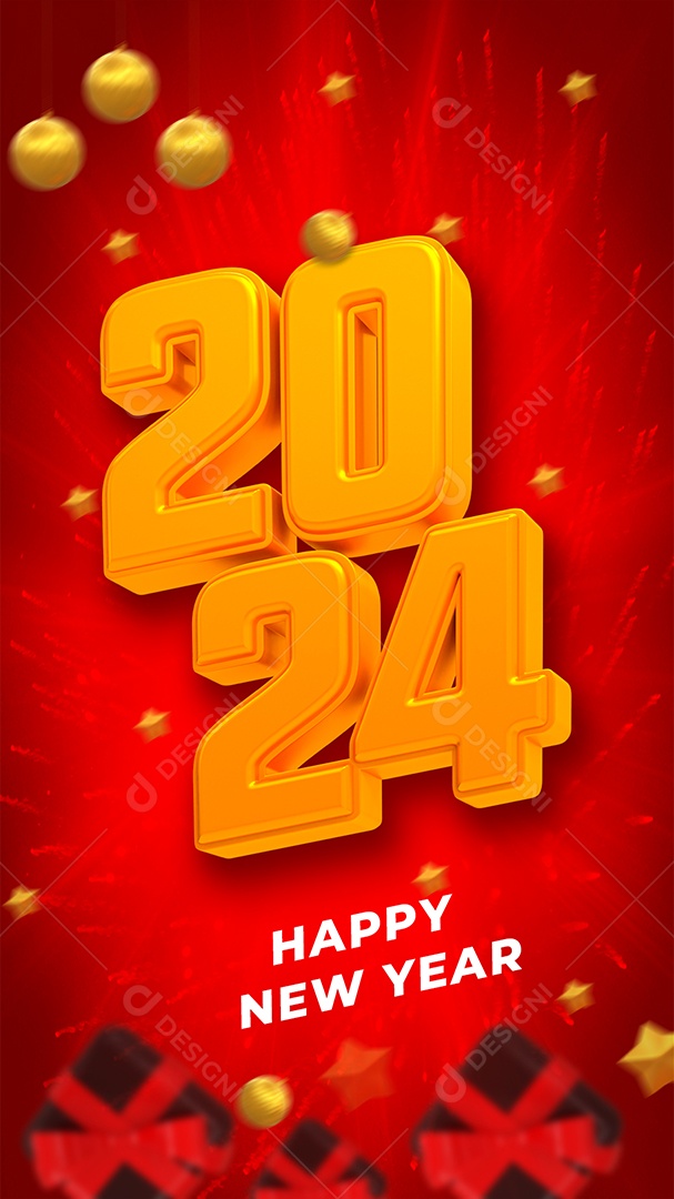 Story Feliz Ano Novo 2024 Social Media PSD Editável