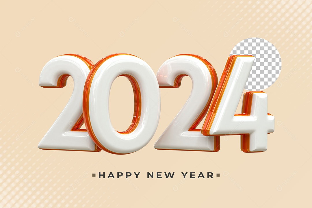 Elemento 3D Número 2024 Branco Dourado e Vermelho de Ano Novo para Composição PSD