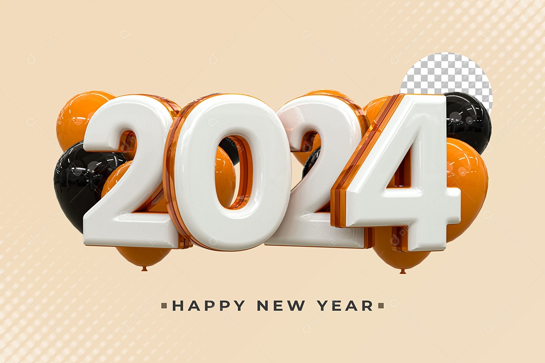 Número 2024 Branco Dourado e Marrom de Ano Novo Elemento 3D para Composição PSD
