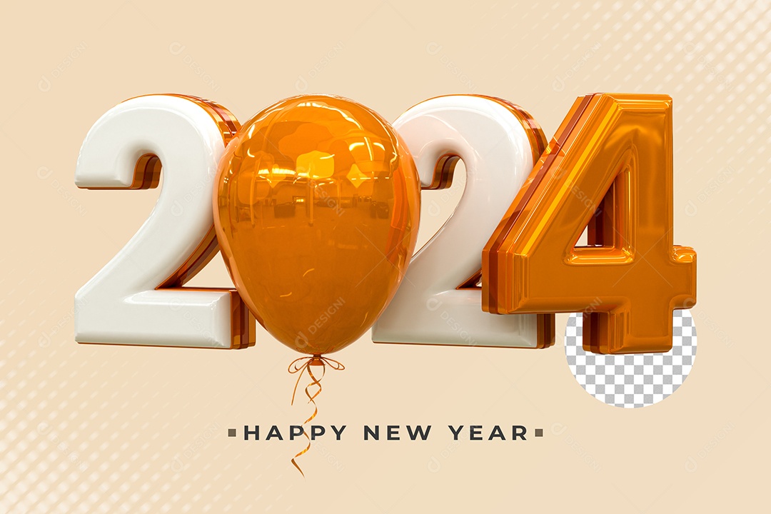 Número 2024 de Ano Novo Elemento 3D para Composição PSD