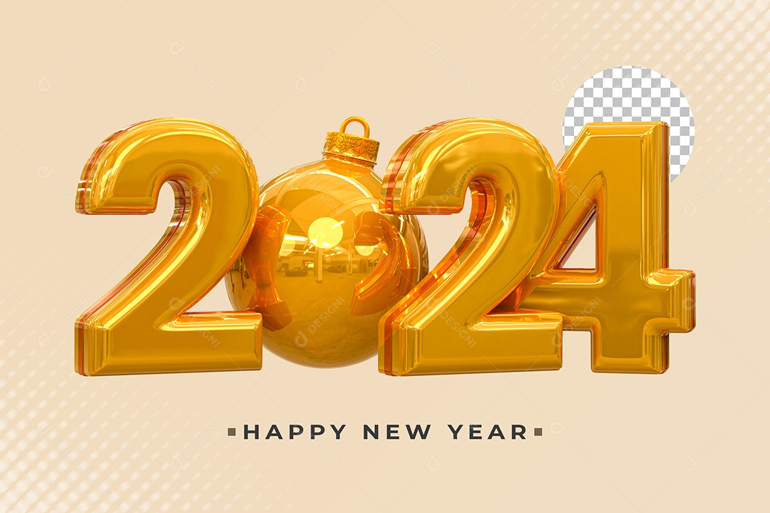 Número 2024 Dourado de Ano Novo Elemento 3D para Composição PSD