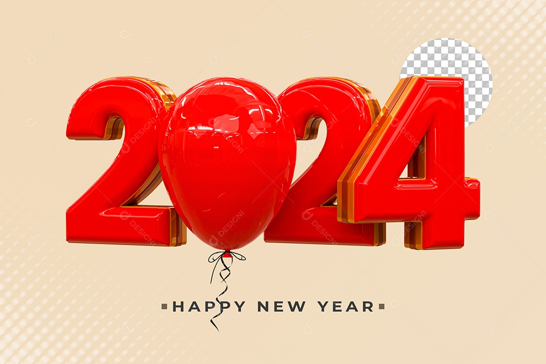 Número 2024 Vermelho de Ano Novo Elemento 3D para Composição PSD