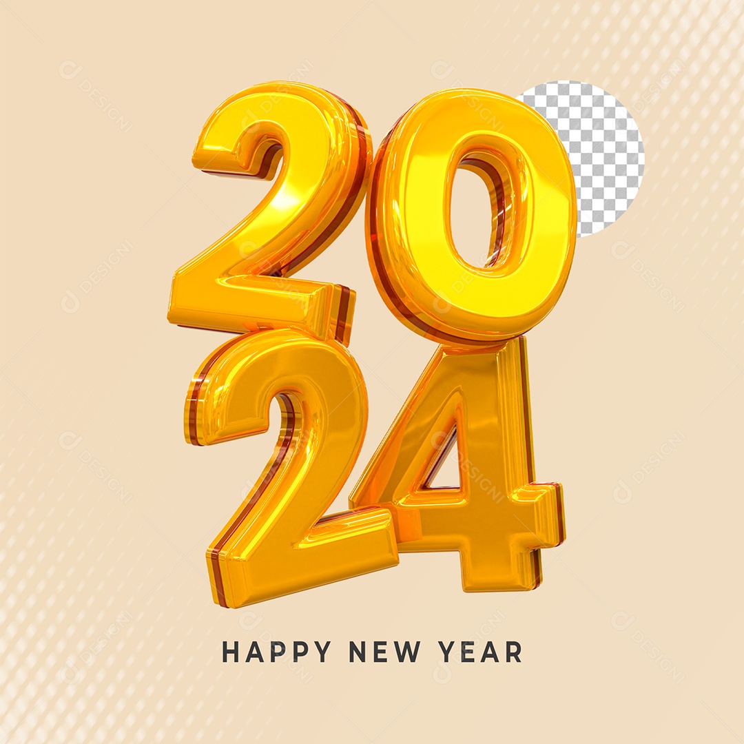 Número 2024 Dourado de Ano Novo Elemento 3D para Composição PSD