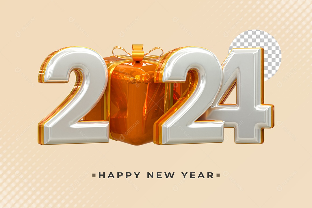 Número 2024 Dourado de Ano Novo Elemento 3D para Composição PSD