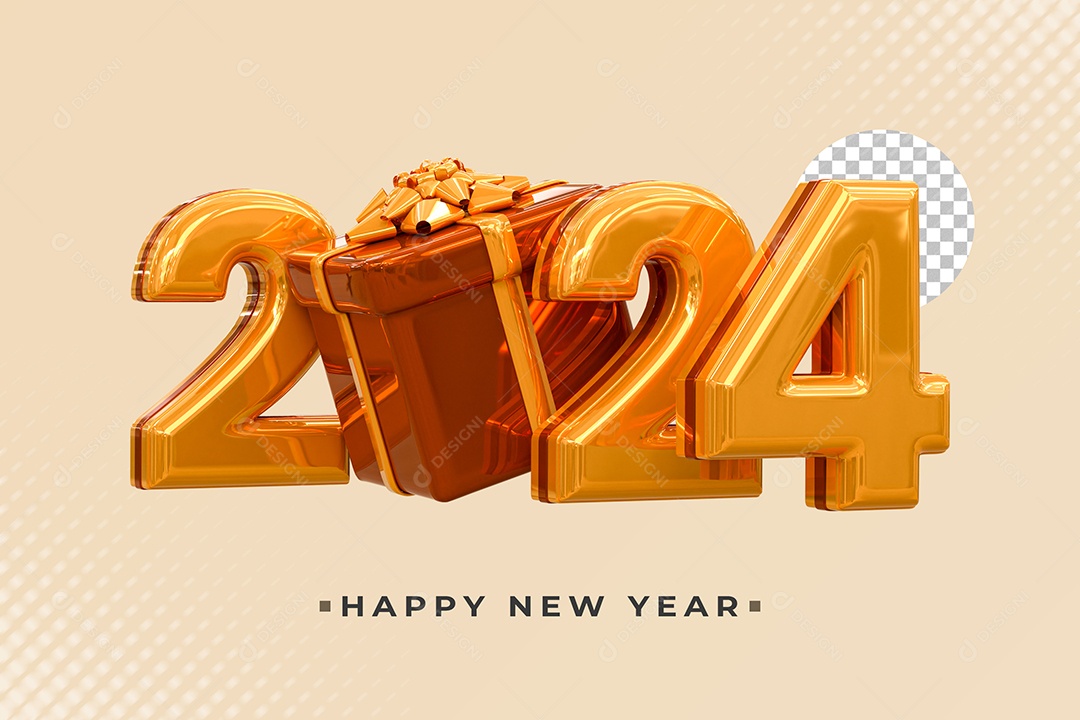Número 2024 Dourado Elemento 3D de Ano Novo para Composição PSD