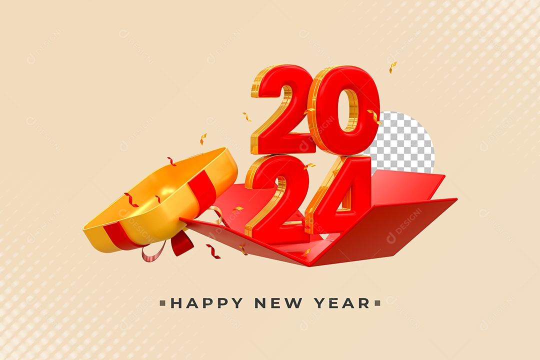 Número 2024 Vermelho e Dourado Elemento 3D de Ano Novo para Composição PSD