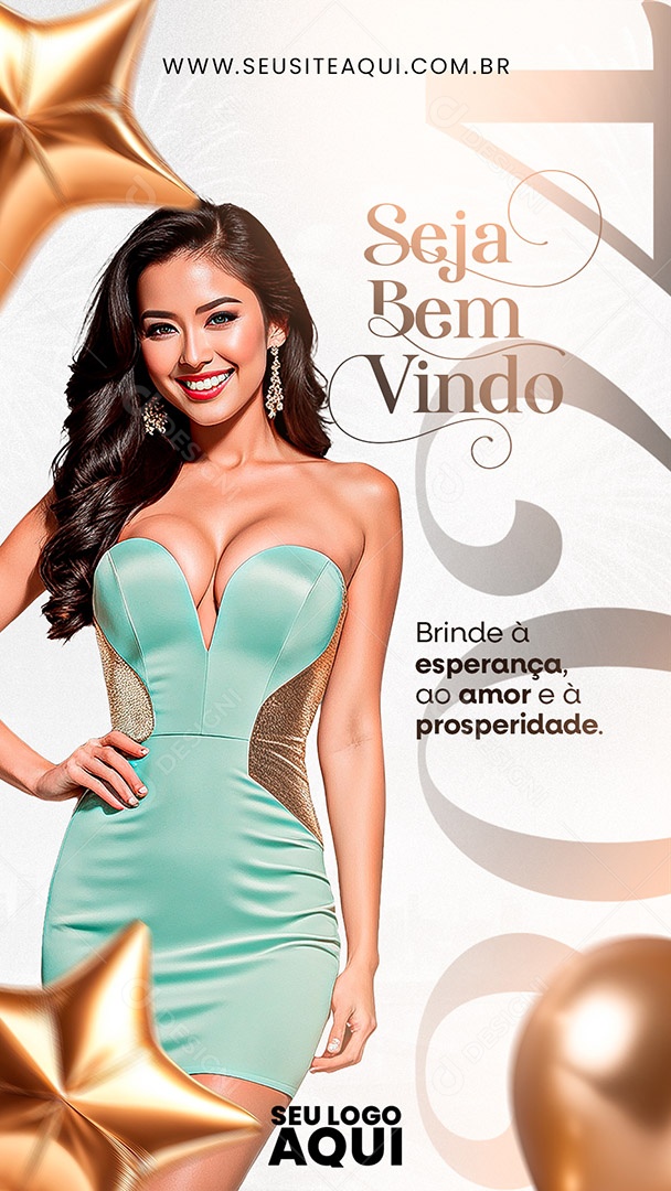 Story Seja Bem Vindo 2024 Brinde a Esperança ao Amor e a Prosperidade Social Media PSD Editável