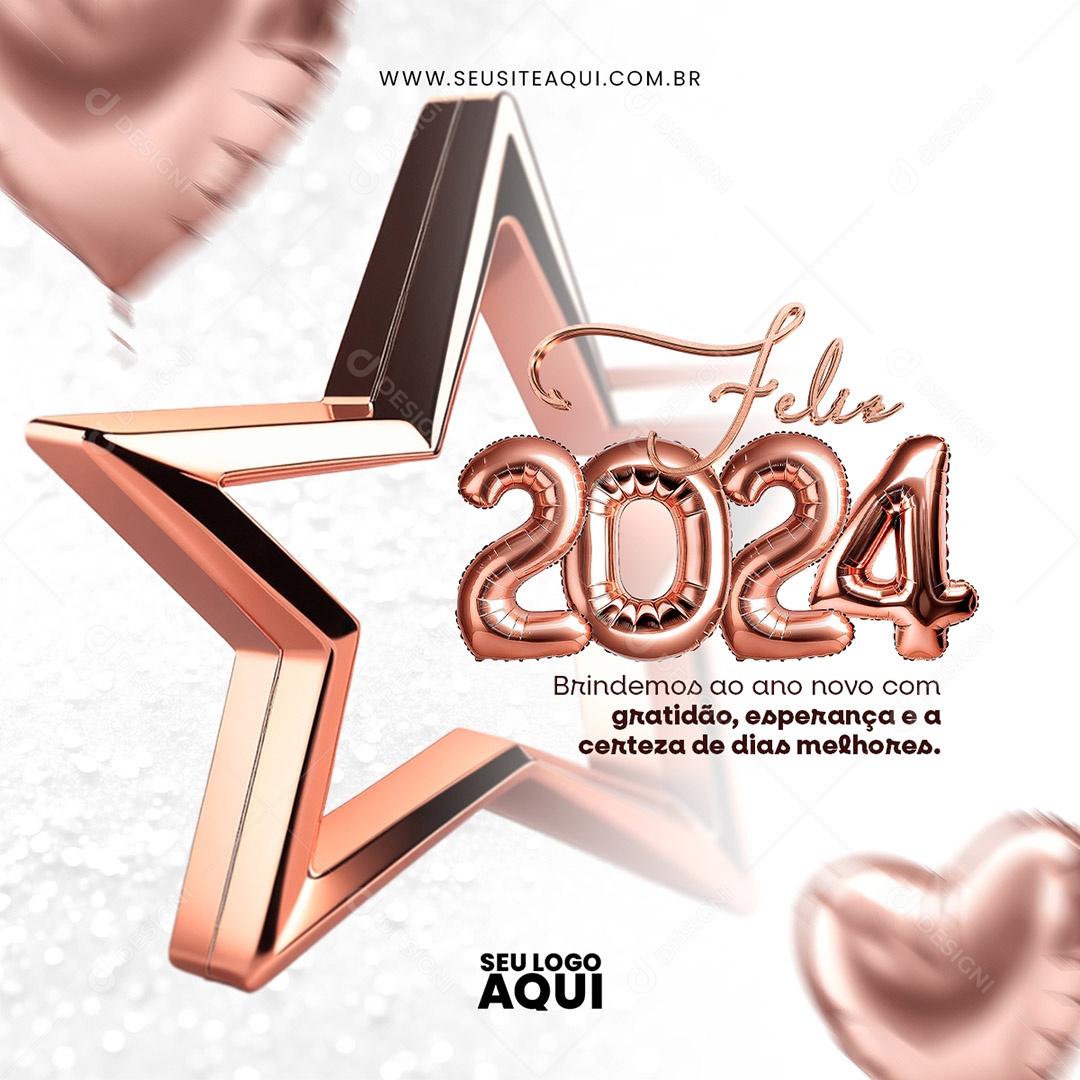 Feed Feliz 2024 Brindemos ao Ano Novo com Gratidão Esperança Social Media PSD Editável