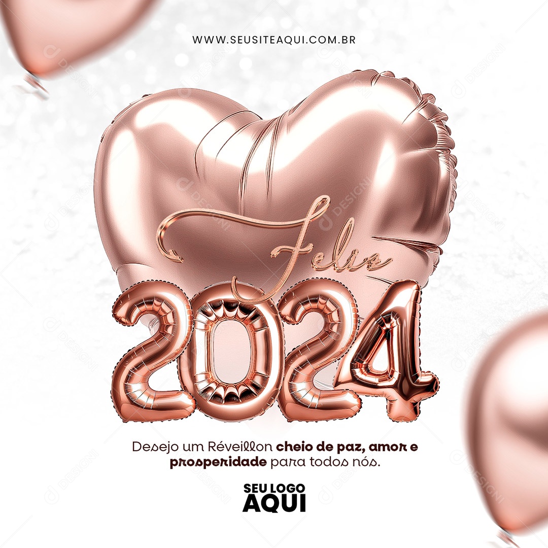 Feed Feliz 2024 Desejo em Réveillon Cheio de Paz Amor e Prosperidade para todos Nós Social Media PSD Editável