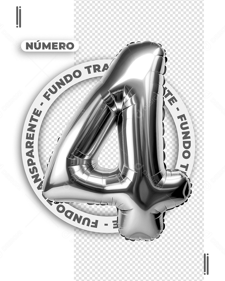 Número 4 de Balão Prata Elemento 3D de Ano Novo para Composição PSD