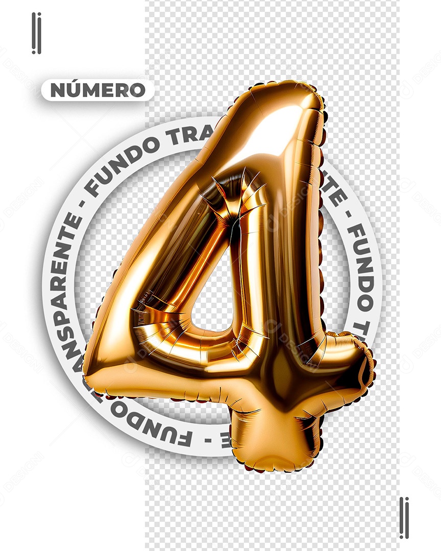 Número 4 de Balão Elemento 3D de Ano Novo para Composição PSD