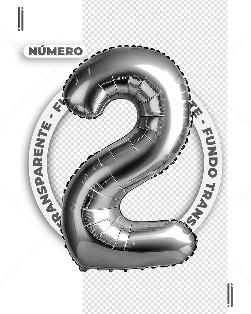 Número 2 de Balão Elemento 3D de Ano Novo para Composição PSD